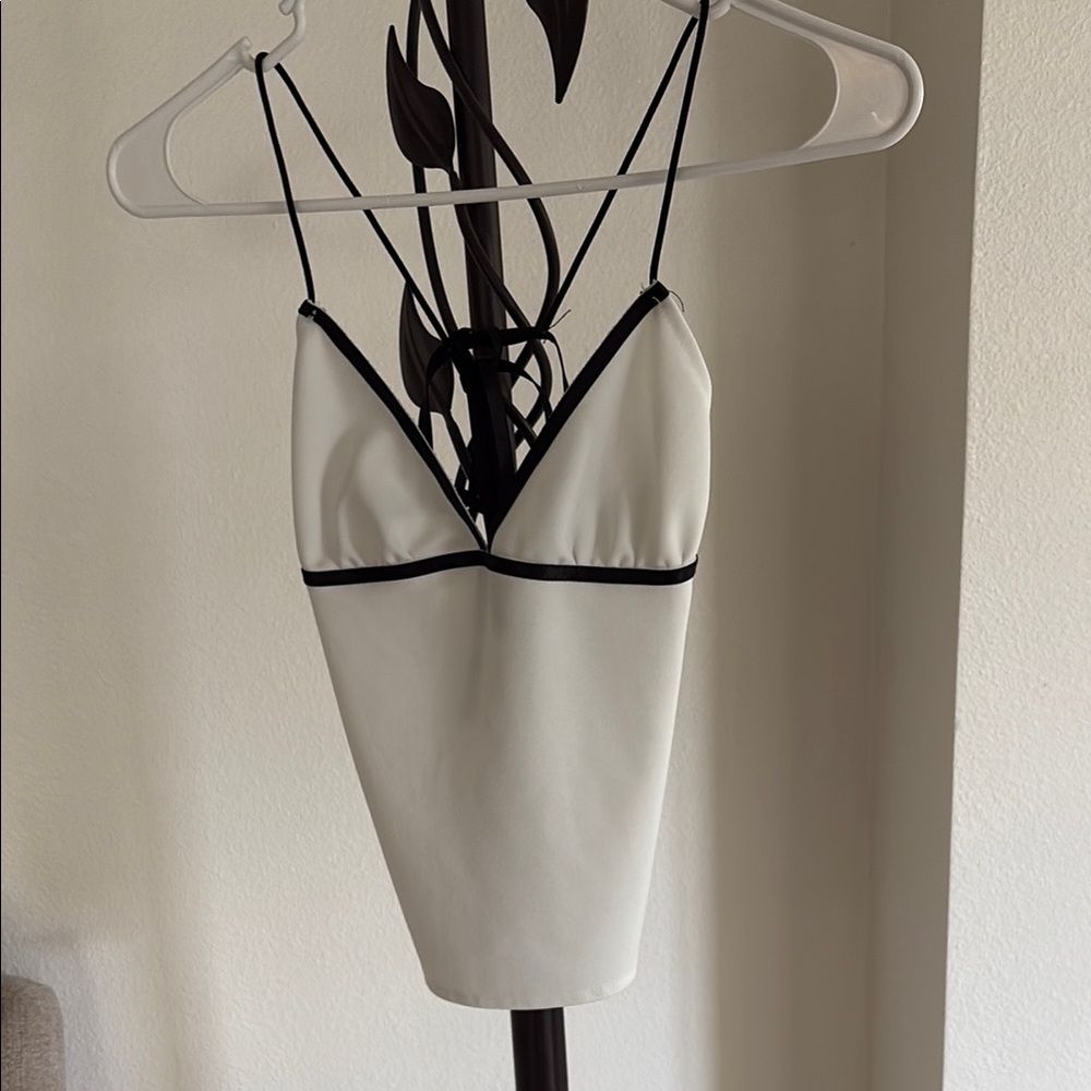 Stylish White and Black Strappy Top
